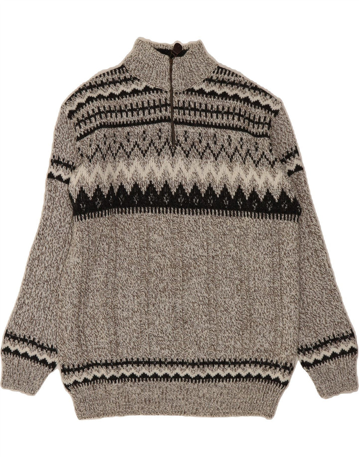 C&A Mens Zip Neck Jumper Sweater Medium Grey Fair Isle Acrylic Vintage C&A and Second-Hand C&A from Messina Hembry 