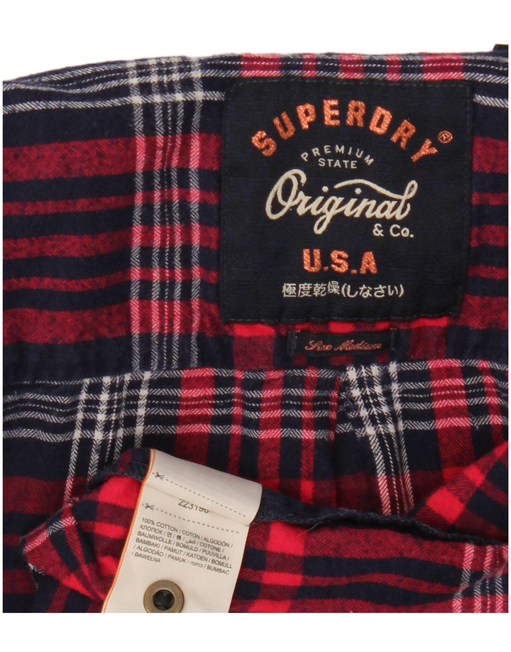 Женская фланелевая рубашка Superdry UK 14, средний красный цвет в клетку, хлопок