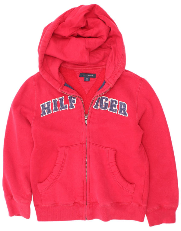 Tommy Hilfiger drenge grafisk hættetrøje med lynlås 4-5 år XS rød bomuld