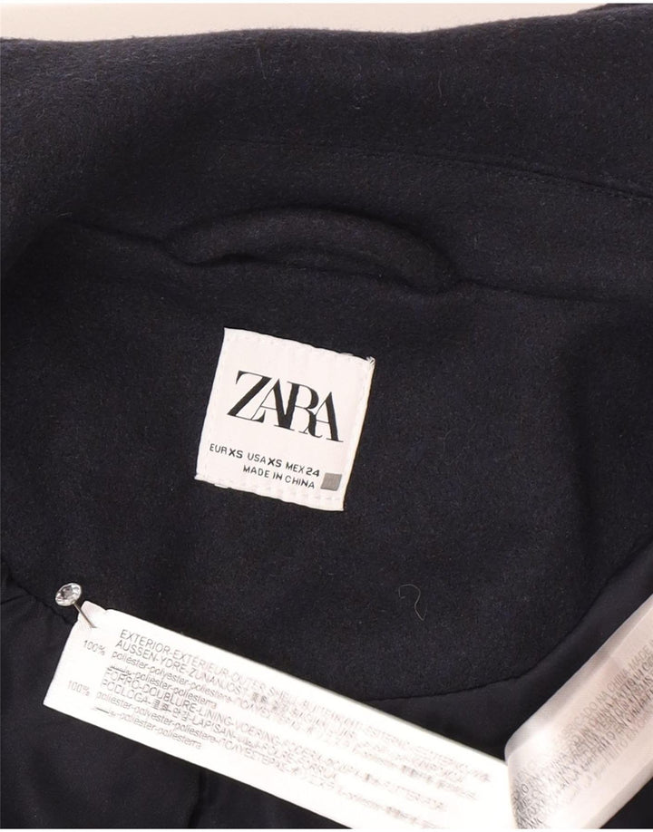 Zara Womens Crop Bomber Jacket UK 6 XS Navy Blue Polyester