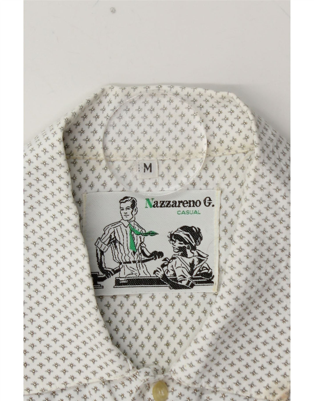 NAZZARENO G. Mens Short Sleeve Shirt Medium White Spotted Viscose