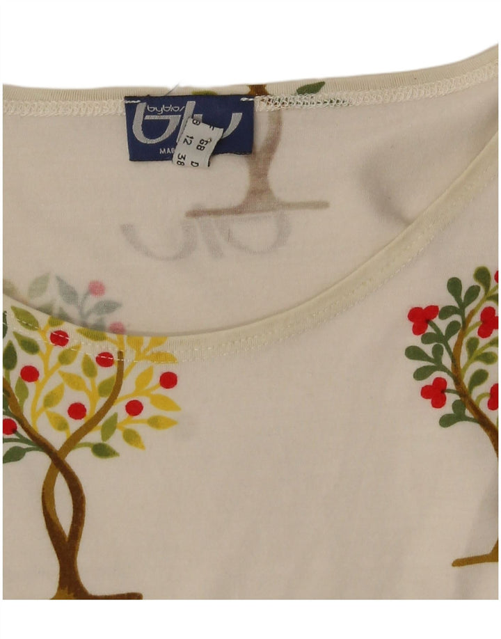 Byblos Womens Crop Graphic Vest Top UK 12 Medium White Floral