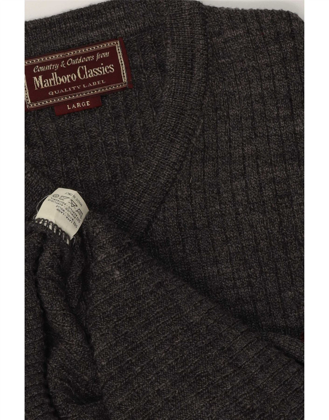 Marlboro Classics Mens V-Neck Jumper Sweater Large Grey Wool