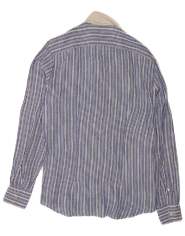 Camicia slim fit da uomo Fred Perry piccola in lino a righe blu