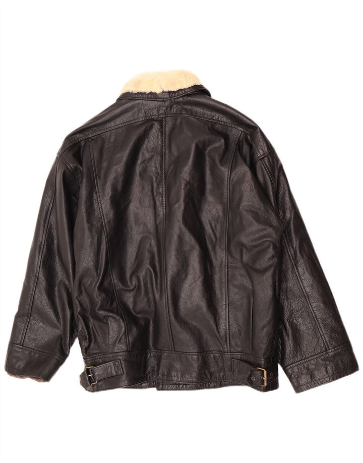 veste en cuir homme vintage IT 50 Medium Black Colourblock