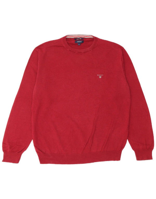 Gant Mens Regular Fit Crew Neck Jumper Sweater XL Burgundy Cotton