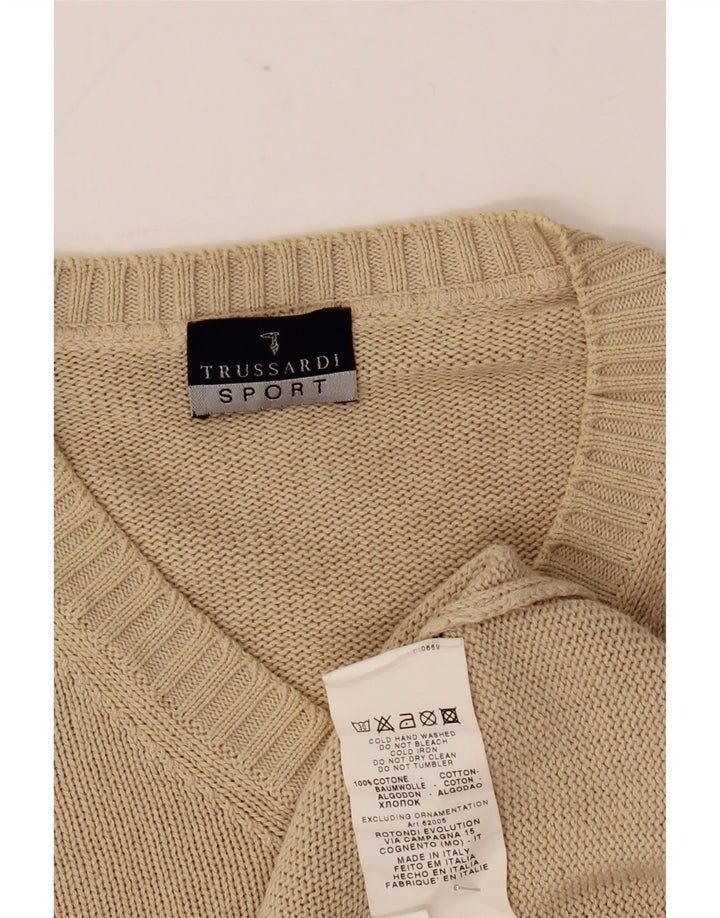 Trussardi Herre V-hals sweater Stor Beige Bomuld