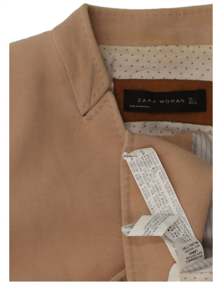 Zara Damen 1-Knopf-Blazerjacke UK 14 Große beige Baumwolle