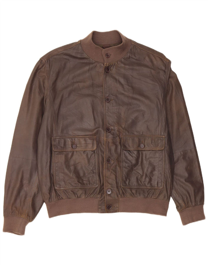 Gimo's Mens Bomber Leather Jacket UK 38 Medium Brown Leather