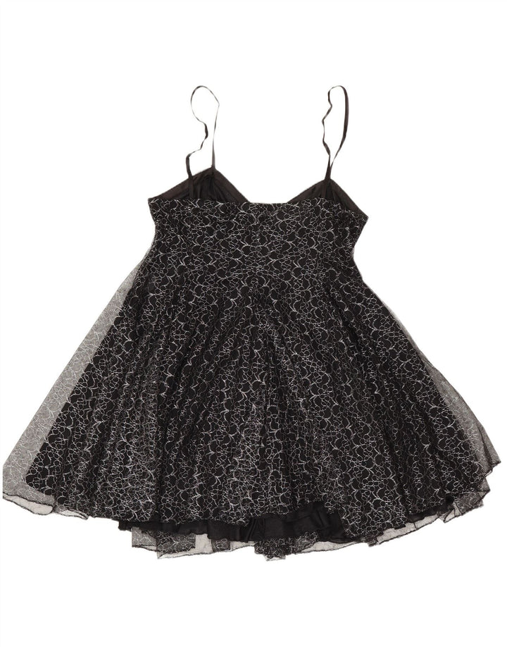 Vintage Womens Tutu Dress UK 8 Small Black Floral Polyester