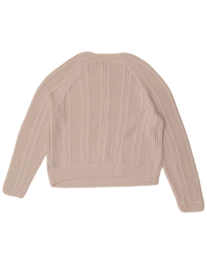 Marks & Spencer Womens Crop Crew Neck Jumper Sweater UK 14 Medium Off White