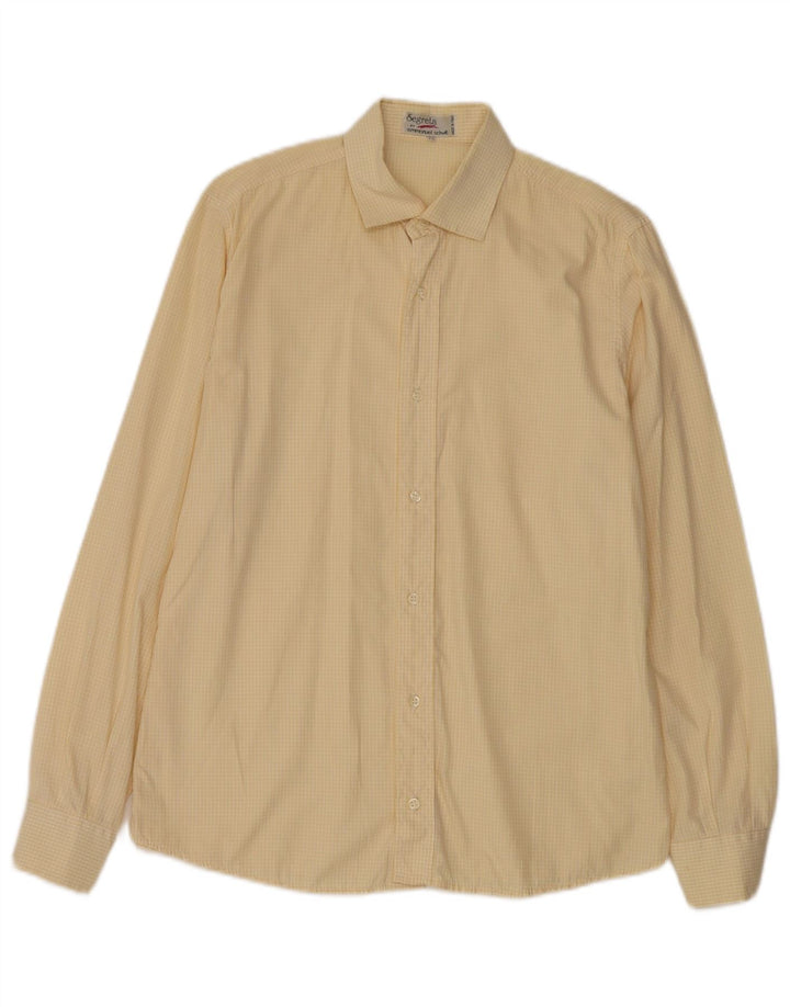 Emmanuel Schvili Mens Shirt Size 42 Large Yellow Gingham