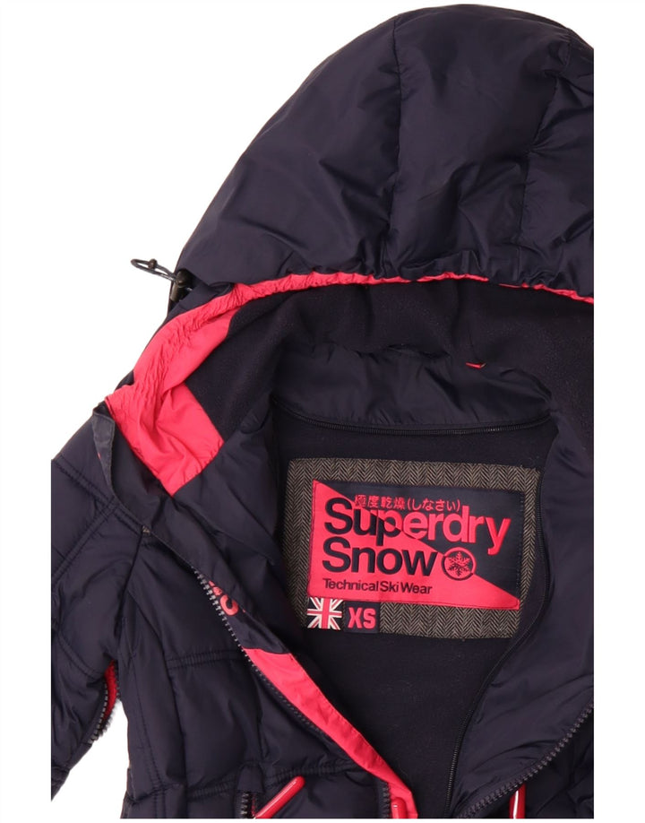 Superdry Womens Oversized Hooded Ski Jacket UK 6 XS Navy Blue Polyester