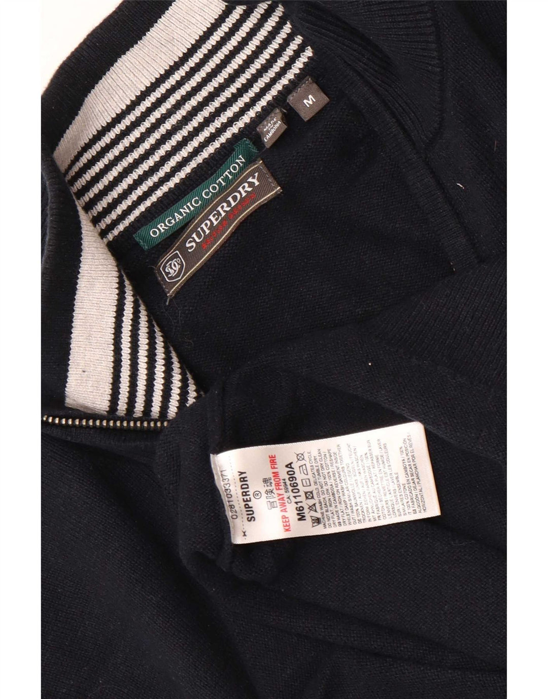 Superdry Mens Zip Neck Jumper Sweater Medium Navy Blue Cotton