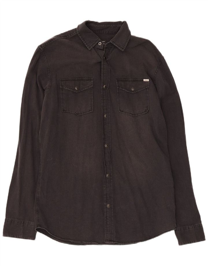 JACK & JONES Mens Denim Shirt Medium Black Cotton