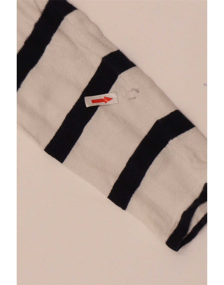 Marks & Spencer Womens Top Long Sleeve UK 12 Medium White Striped Cotton
