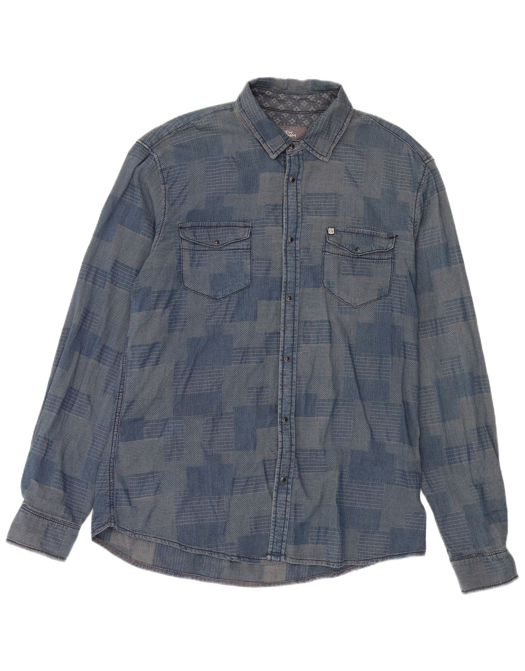 Gaudi Herrenhemd 2XL Blau Patchwork Baumwolle