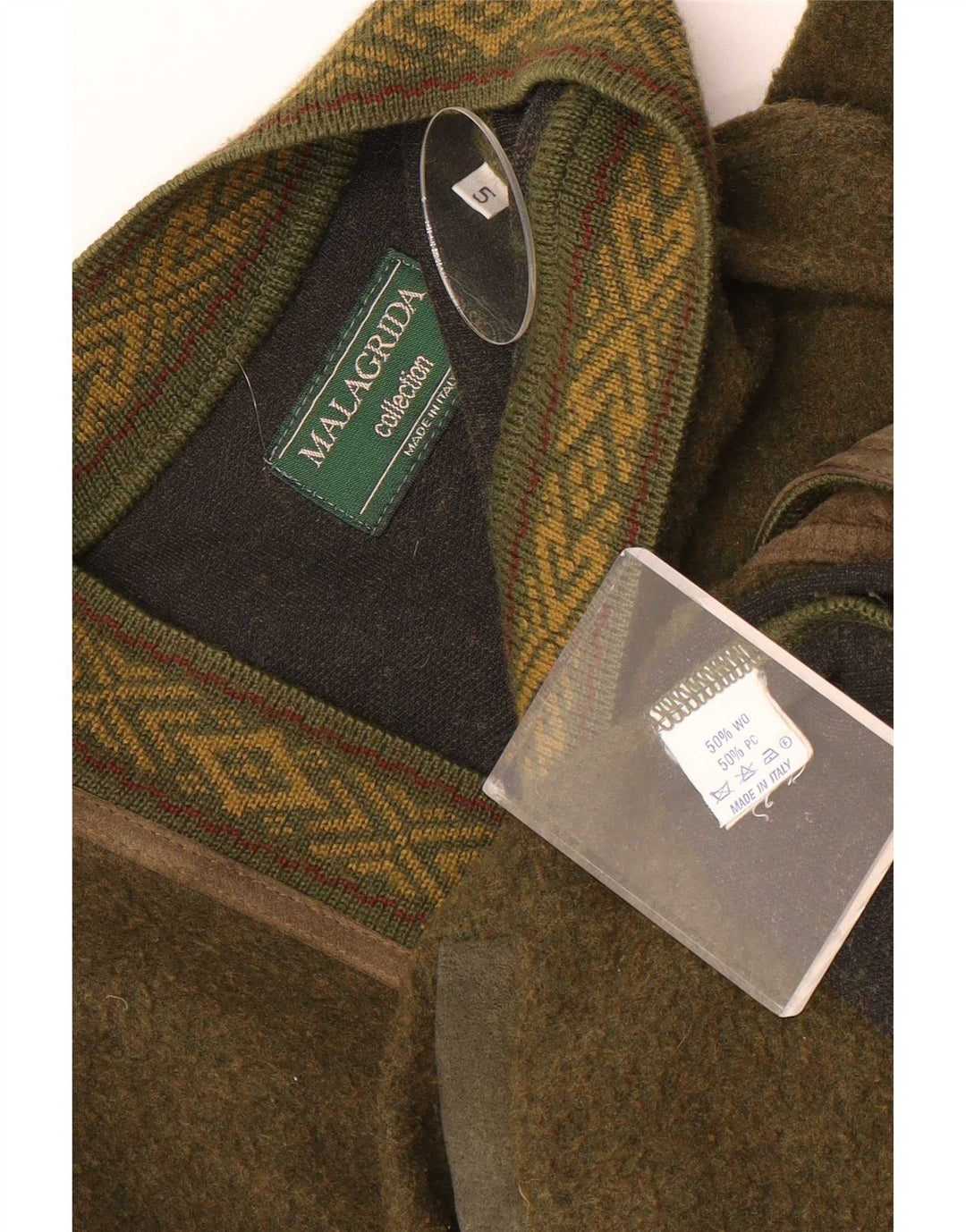 Maglione cardigan da uomo Malagrida grande lana kaki Fair Isle