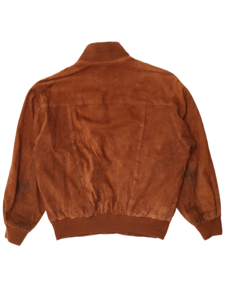 Essebi Mens Loose Fit Suede Bomber Jacket EU 46 Small Brown Leather