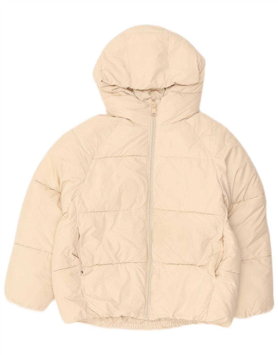 Zara Girls Hooded Padded Jacket 11-12 Years Beige Polyester