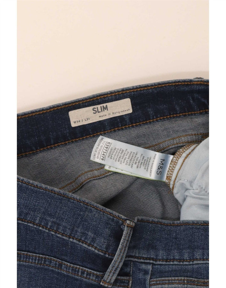 Marks & Spencer Męskie jeansy slim W34 L31 Niebieskie bawełniane