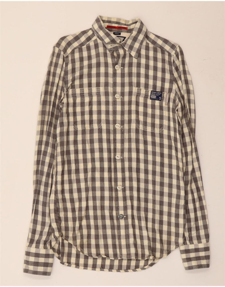 Superdry Mens Flannel Shirt Small Grey Gingham Cotton