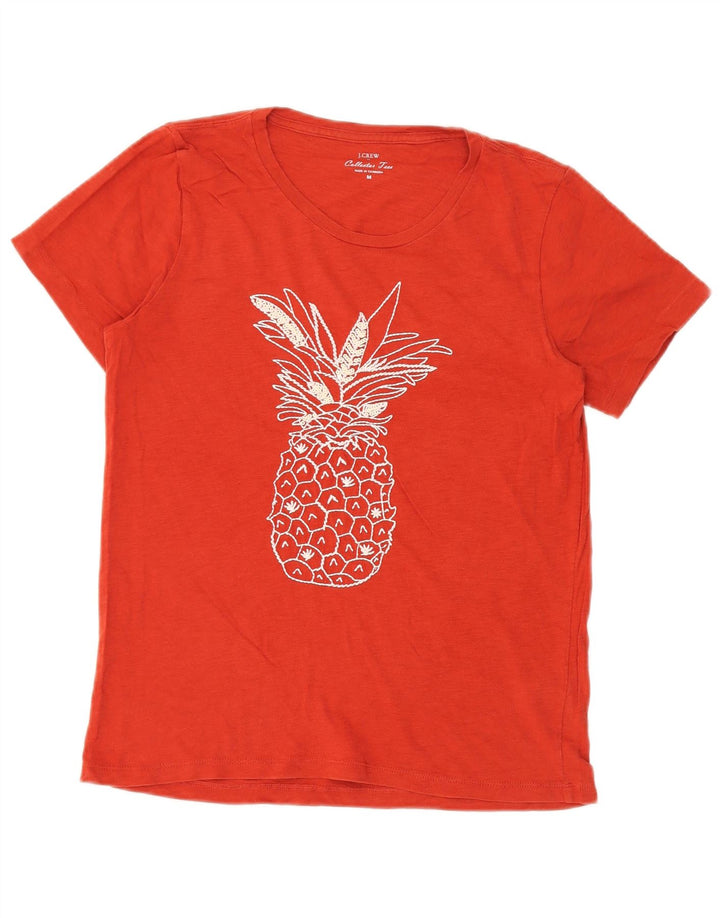 J. CREW Dame Grafisk T-Shirt Top UK 14 Medium Rød Bomuld