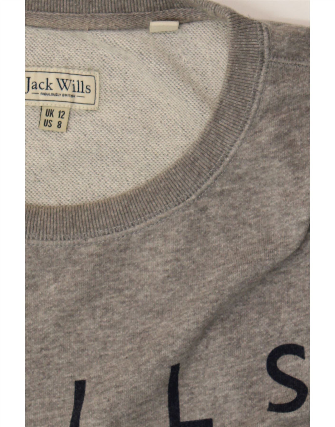 JACK WILLS Womens Graphic Sweatshirt Jumper UK 12 Medium  Grey Cotton Vintage Jack Wills and Second-Hand Jack Wills from Messina Hembry 