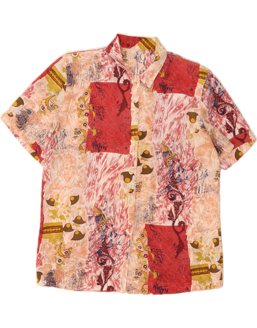 VINTAGE Womens Short Sleeve Shirt EU 44 XL Multicoloured Patchwork Cotton Vintage Vintage and Second-Hand Vintage from Messina Hembry 