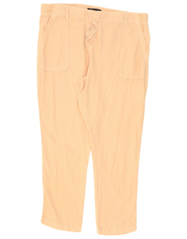 Marks & Spencer Womens Slim Casual Trousers UK 16 Large W36 L28 Pink Linen