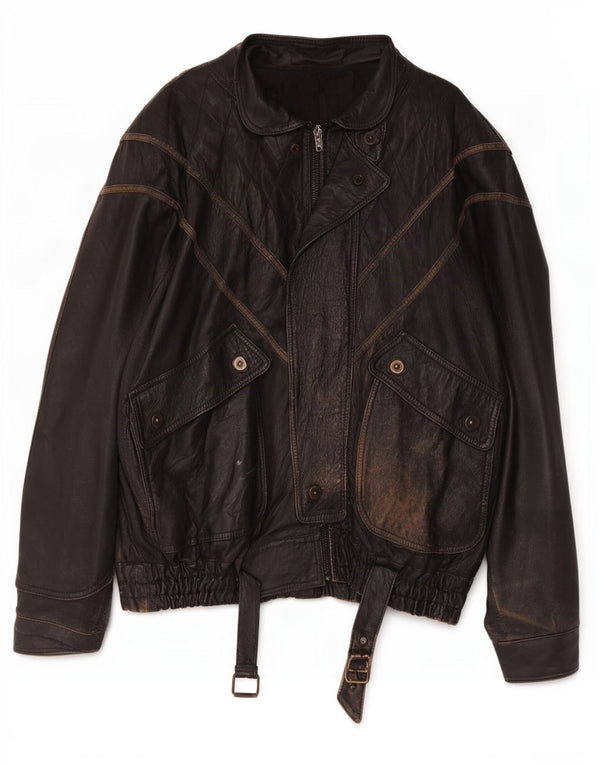 Jaqueta de couro masculina vintage UK 44 2XL preta