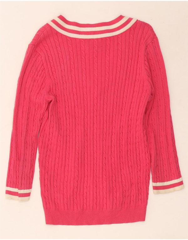 Chaps Damen-Pullover mit 3/4-Ärmeln und V-Ausschnitt, Gr. 14, groß, rosa gestreift