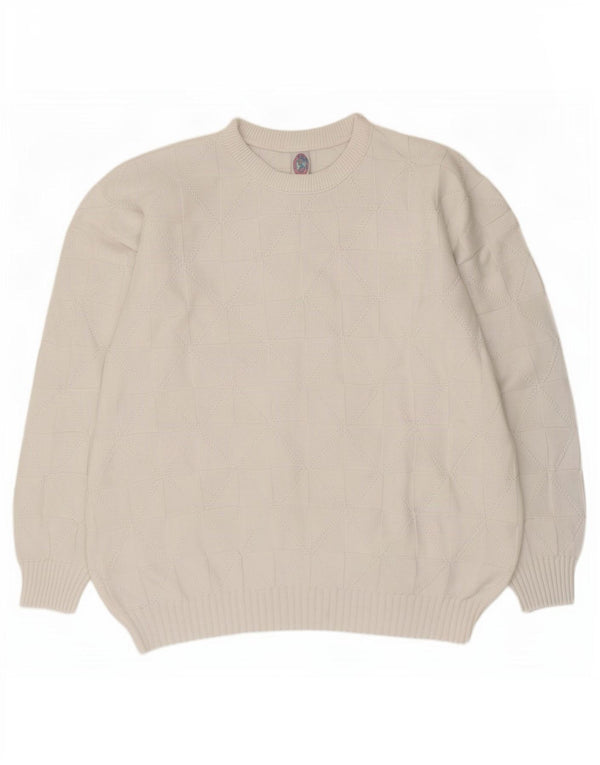 Vintage Mens Crew Neck Jumper Sweater XL White