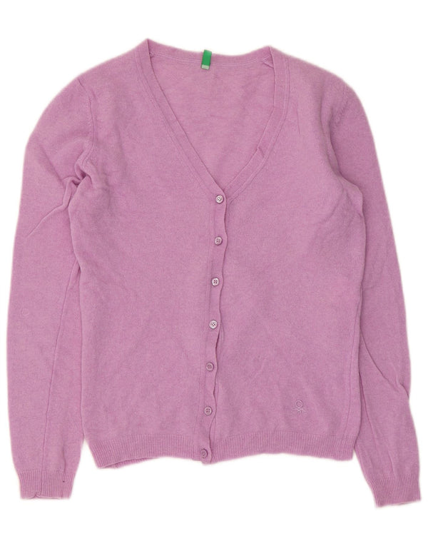 Benetton Womens Crop Cardigan Sweater UK 10 Small Pink Virgin Wool