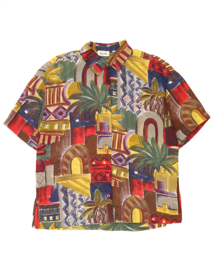 Vintage Dame Kortærmet Skjorte Bluse UK 10 Small Multicolored