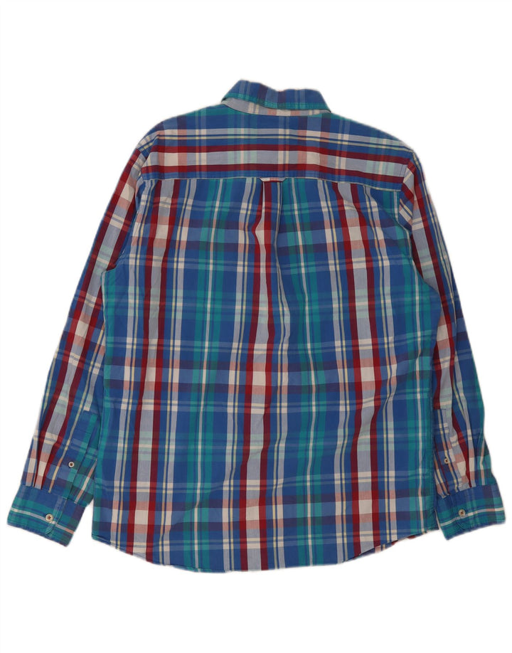 Chaps Mens Easy Care Shirt Medium Blue Check Cotton