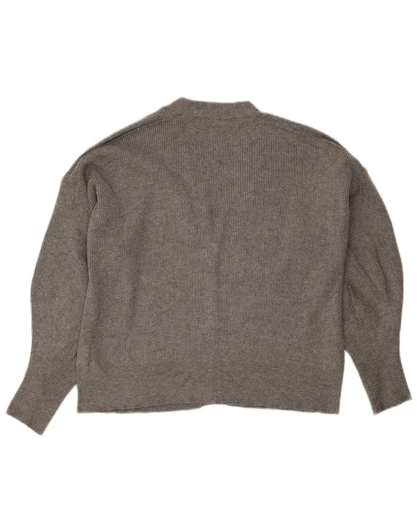 Zara Womens Loose Fit Crop Cardigan Sweater UK 14 Medium Grey Viscose