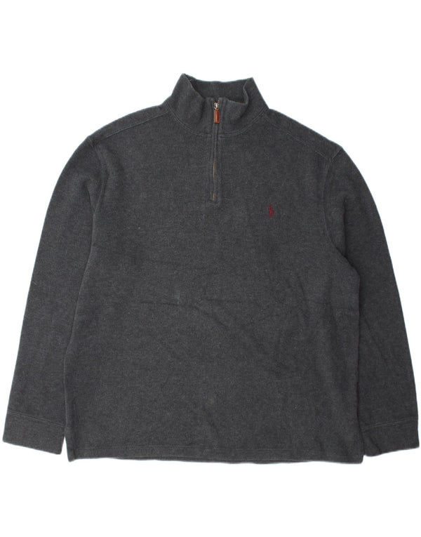 Polo Ralph Lauren Mens Zip Neck Jumper Sweater XL Grey Cotton