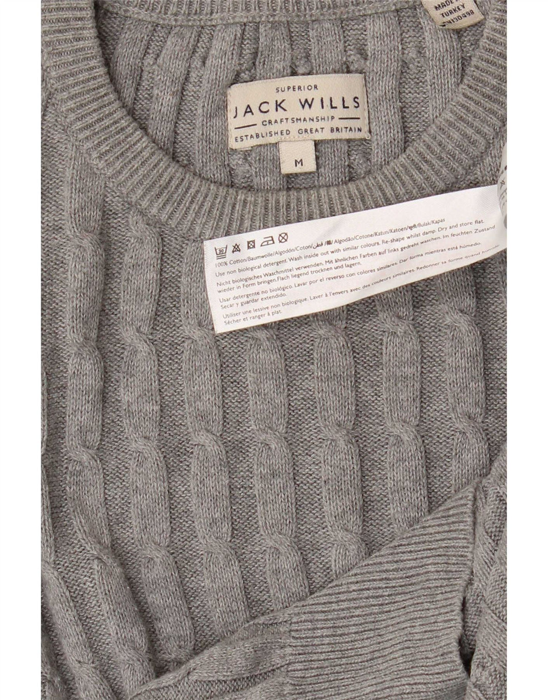 Jack Wills Mens Crew Neck Jumper Sweater Medium Grey Cotton