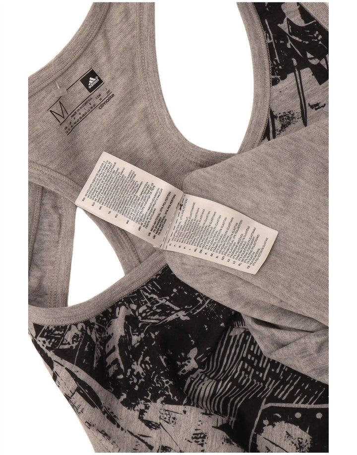 Adidas Womens Climalite Graphic Vest Top UK 12/14 Medium Grey Geometric