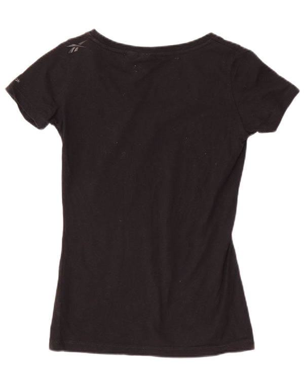 Reebok Womens Graphic T-Shirt Top UK 8 Small Black Cotton
