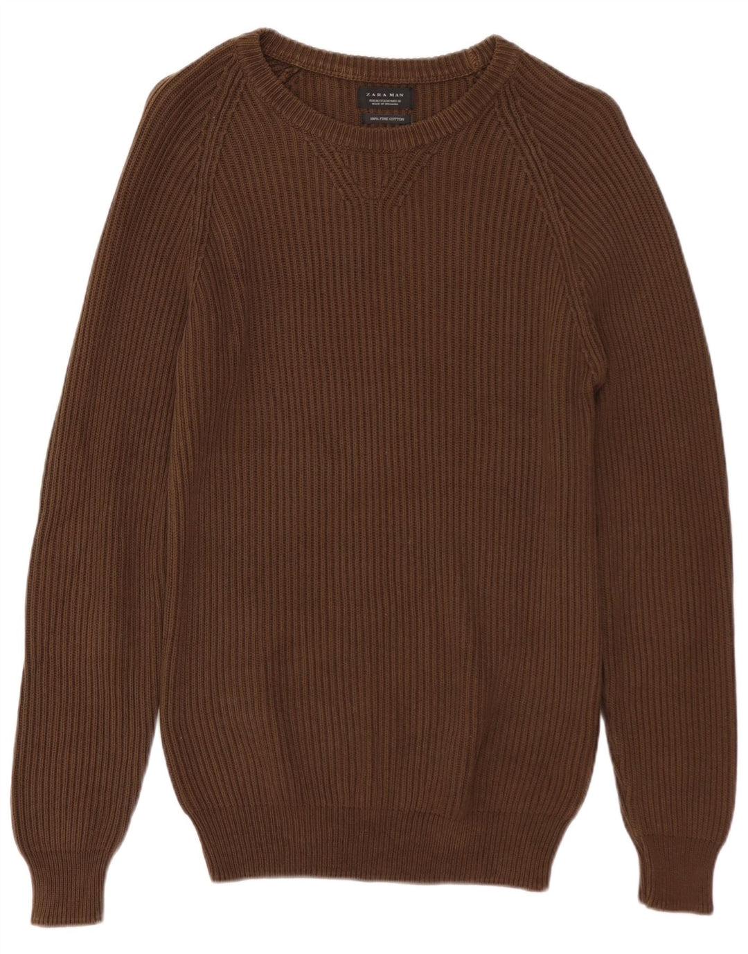 ZARA Pull Col Bateau Homme Marron Moyen Coton