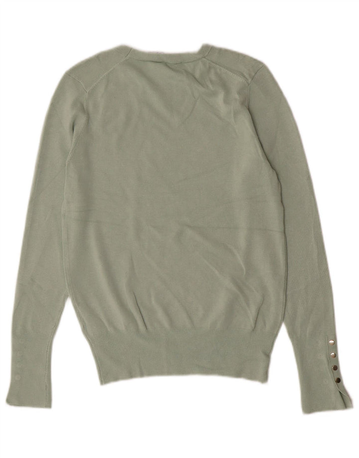 Zara Womens Crew Neck Jumper Sweater UK 12 Medium Green Viscose