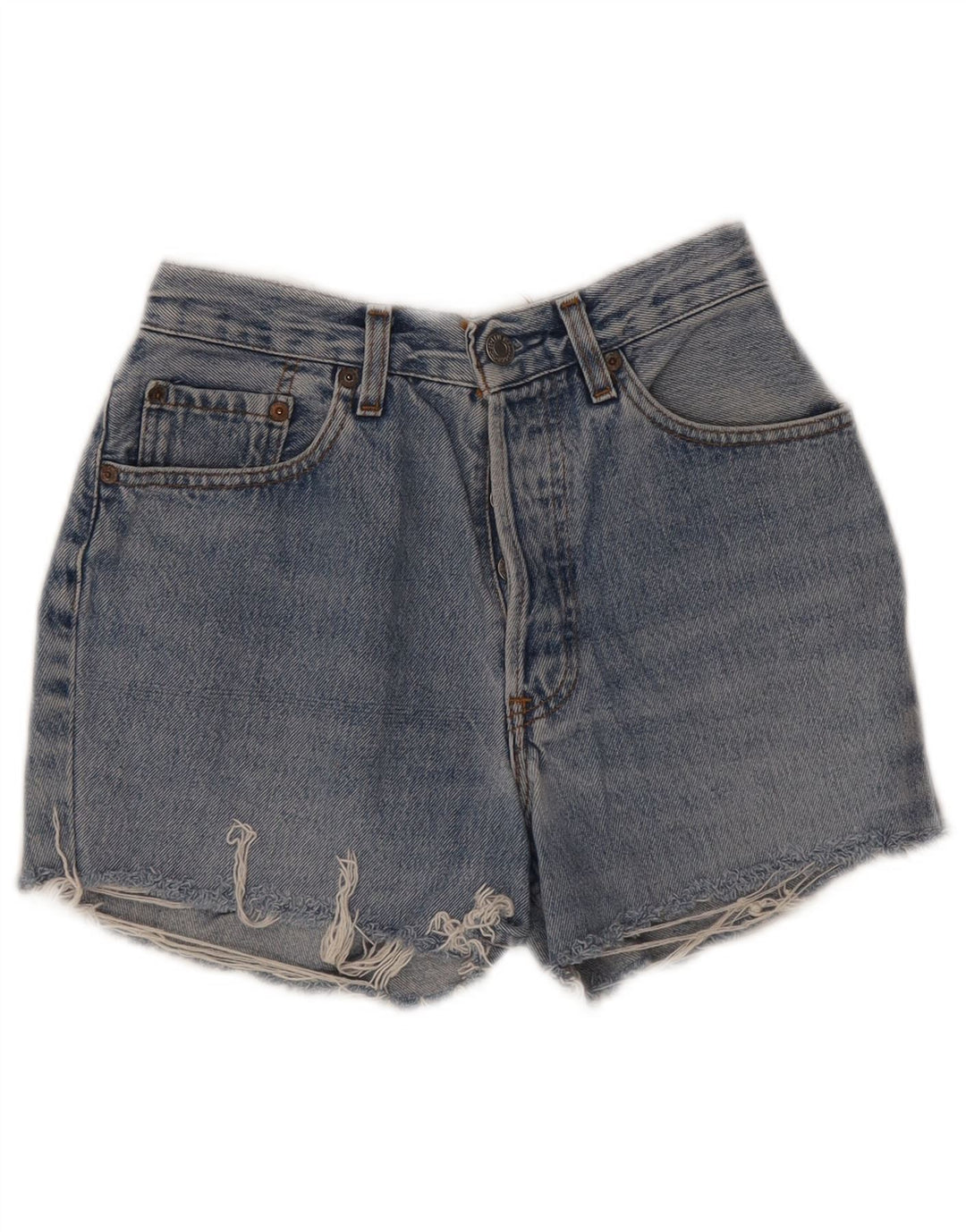 Shorts jeans feminino Levi's desgastado W28 algodão azul médio