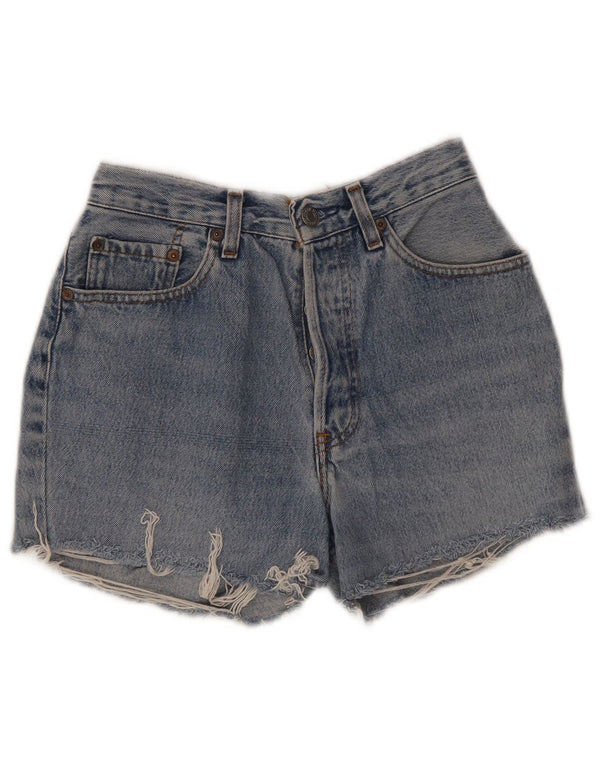 Shorts jeans feminino Levi's desgastado W28 algodão azul médio