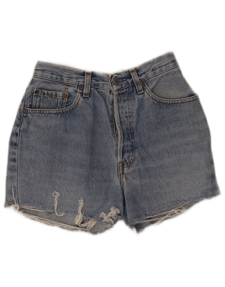 Shorts jeans feminino Levi's desgastado W28 algodão azul médio