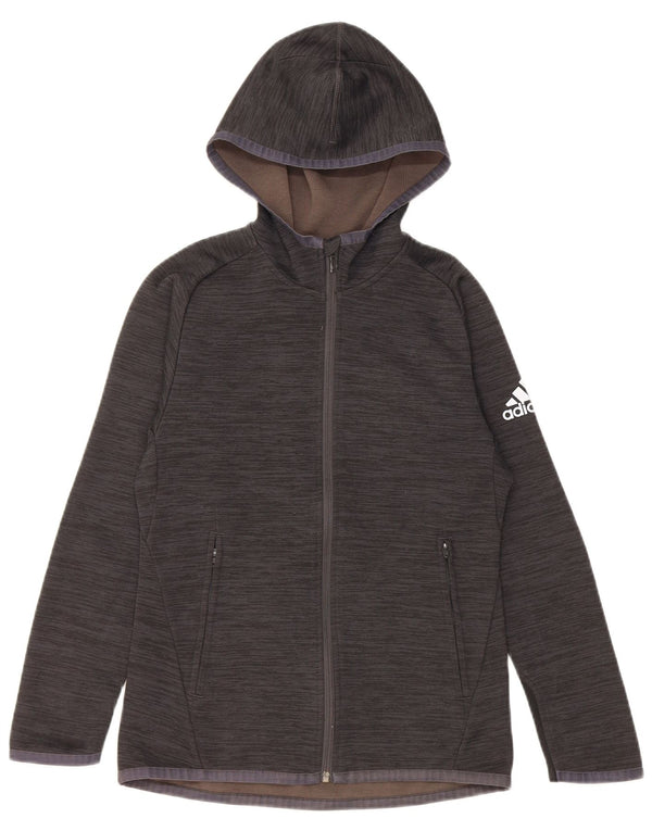 Adidas Boys Climaheat Zip Hoodie Sweater 11-12 Years Grey Flecked Polyester