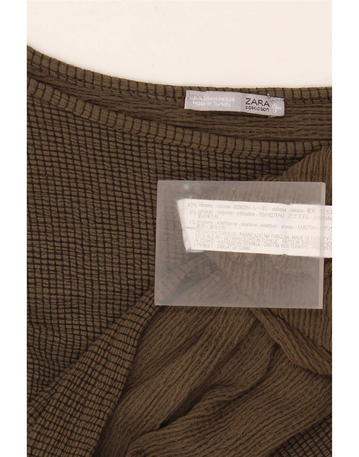 Zara Womens Oversized Top 3/4 Sleeve UK 14 Medium Khaki Viscose
