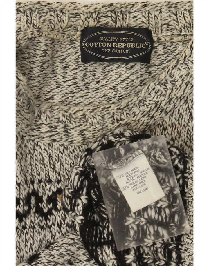 Cotton Republic Pull Col Rond Homme Gris Moyen Fair Isle