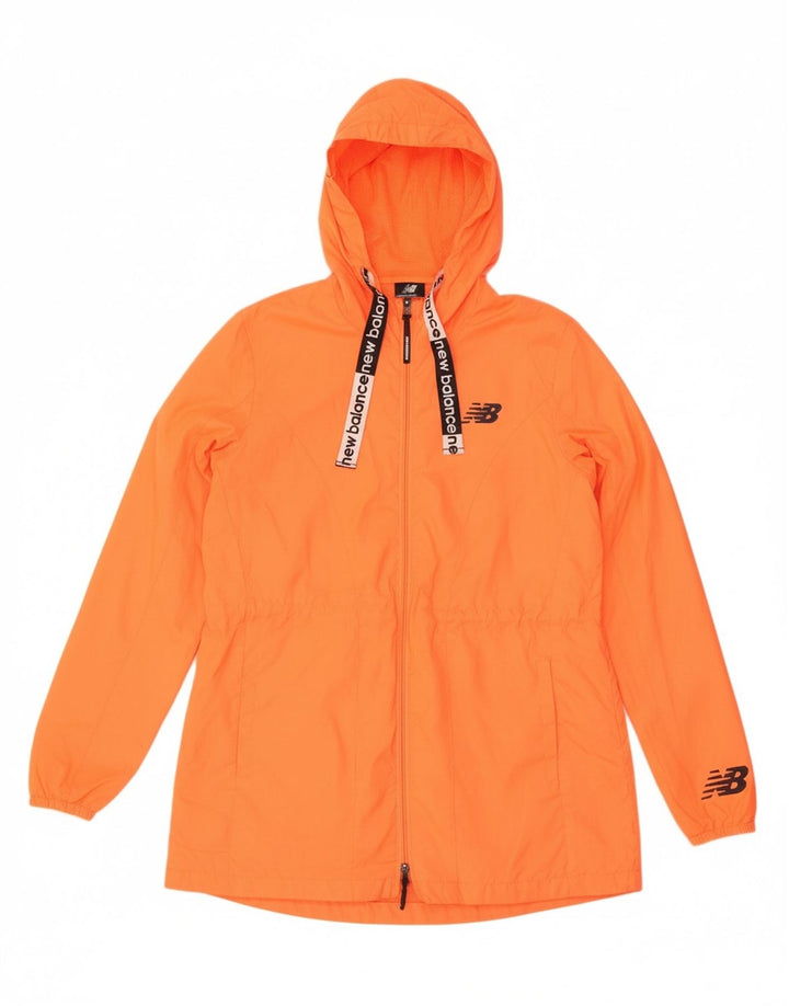 NEW BALANCE Womens Graphic Hooded Rain Jacket UK 14 Medium Orange